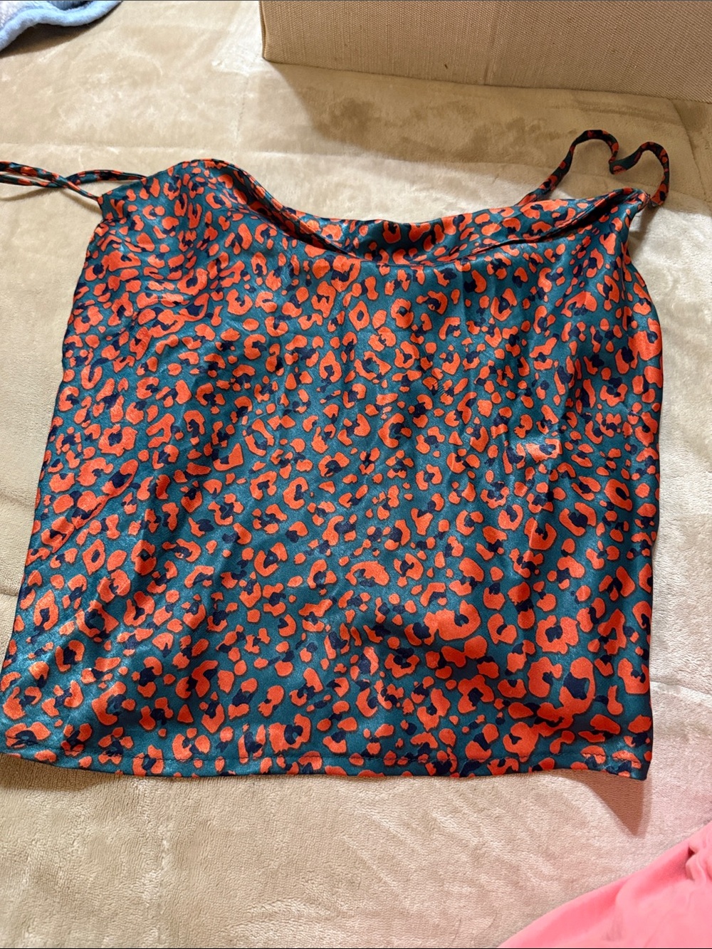 Nasty Gal Teal and Orange Leopard Satin Cami